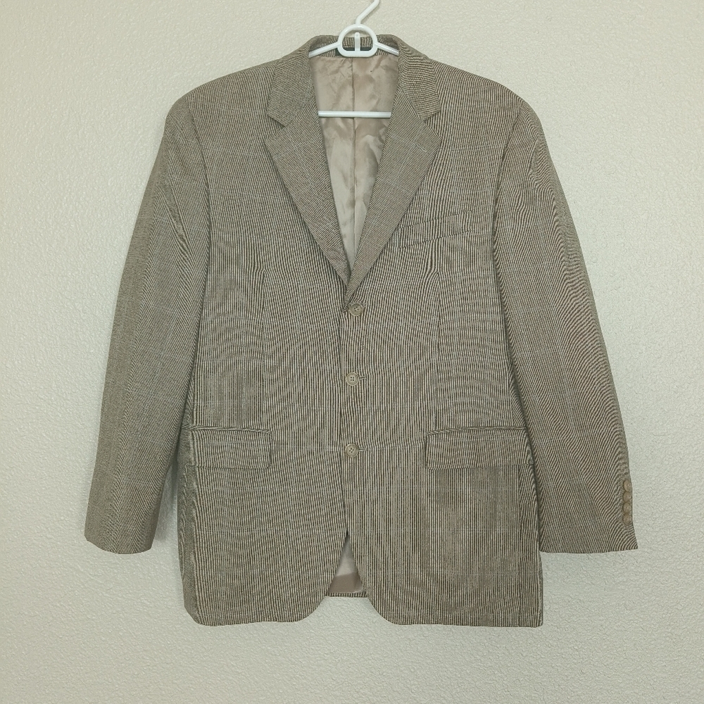 Ralph Lauren Blazer Men's size 40R 100% Wool in brown with checkered stripes‎